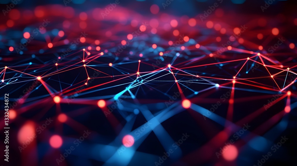 Poster vibrant red and blue abstract background with dynamic shapes representing energy and technology in d