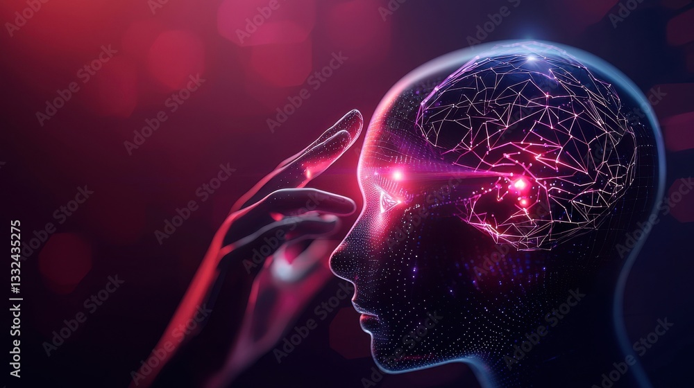 Poster futuristic representation of artificial intelligence and brain interaction