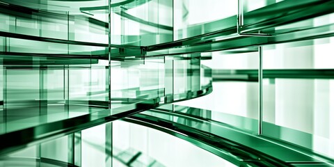 Obraz premium Abstract Green Glass Architecture Modern Building Interior Design Curved Glass Panels