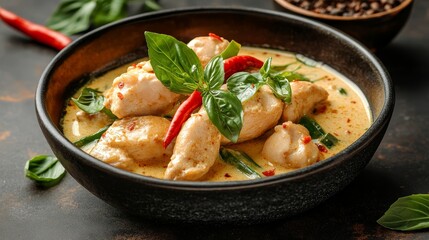 Spicy green curry chicken soup recipe thai cuisine creamy dish culinary delight close-up flavorful comfort food