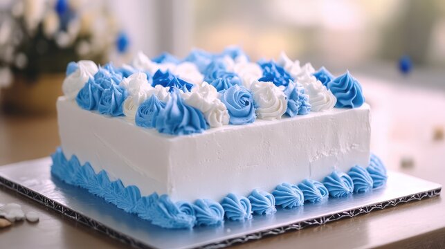 White and blue sheet birthday cake for your message