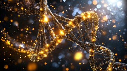 DNA Double Helix with Sparkling Particles