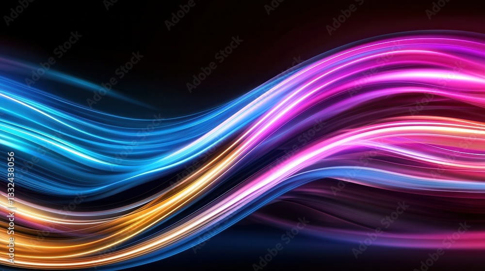 Poster a captivating and visionary abstract composition featuring undulating waves of vibrant luminous neon