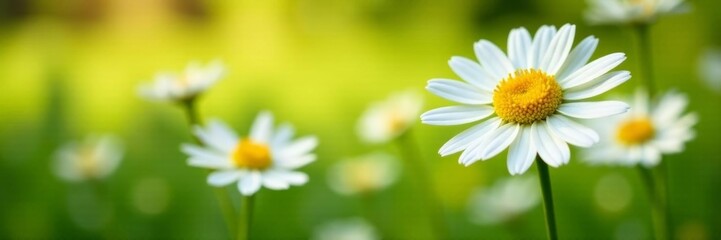 Fototapeta premium Close up of beautiful oxeye daisy flowers in a field, landscape, blooming, outdoor