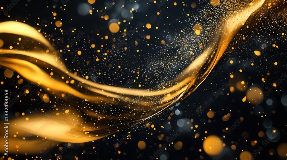 Poster a captivating abstract composition featuring shimmering luminous gold waves against a dark backgroun