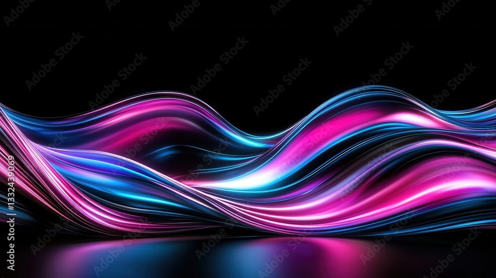 Poster captivating abstract composition of neon inspired waves and fluid lines in a vibrant gradient of pin