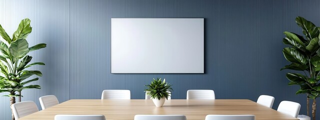 Modern Conference Room with Plants and Wall-Mounted Whiteboard