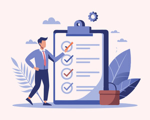 Task Completion, Checklist Approval, Project Management, and Deadline Achievement Concept