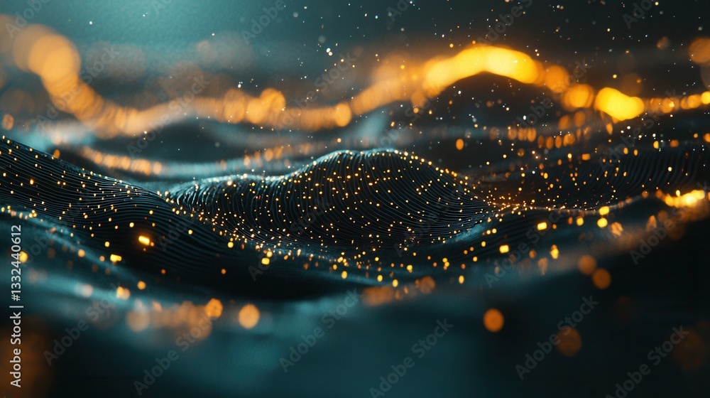 Poster a visually striking and captivating image depicting a futuristic abstract data wave flowing through 