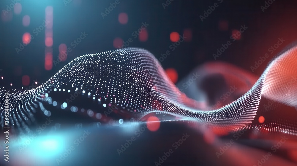 Poster a captivating abstract visualization of a futuristic data wave flowing across a vast interconnected 