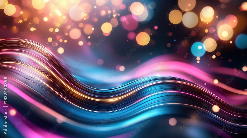 Poster vibrant ethereal background featuring dynamic futuristic waves of light and color creating a mesmeri