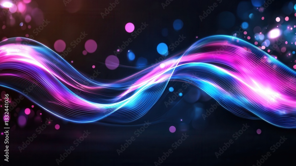 Poster vibrant and dynamic digital background featuring mesmerizing waves of glowing pink and blue light cr