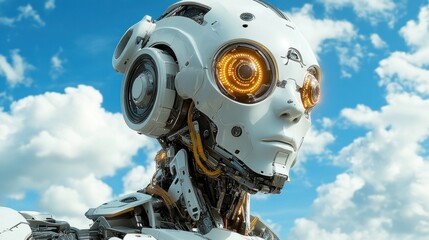 Fototapeta premium Advanced robotic head against a vibrant sky