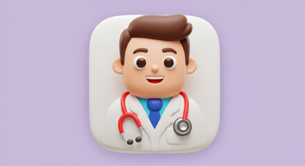 3D icon of a cartoon doctor with a stethoscope and friendly expression
