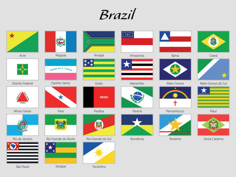 Flags of Brazilian States with Names Labeled