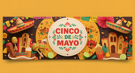 Obraz premium Cinco De Mayo Celebration Background With Traditional Mexican Food