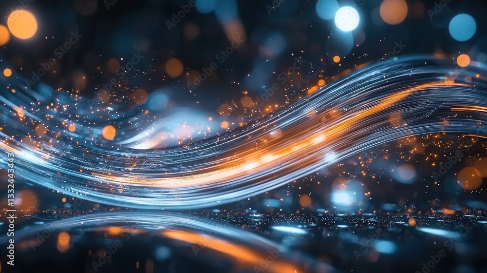 Poster vibrant luminous lines and waves of energy flow dynamically against a backdrop of shimmering bokeh c