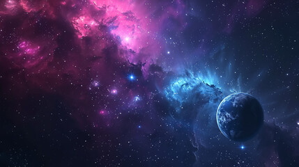 Obraz premium Outer space background. Dark cosmic void with stars, interstellar medium, dust clouds, and gas. Astronomy wallpaper.