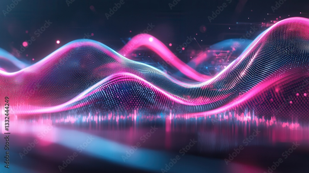 Poster a visually striking futuristic landscape featuring glowing neon lines dynamic waves and abstract geo