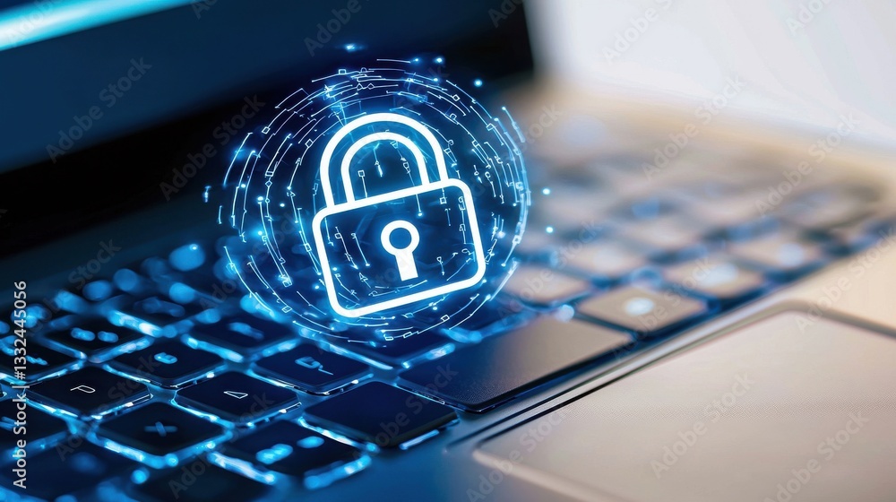 Poster digital security concept with lock symbol on laptop keyboard