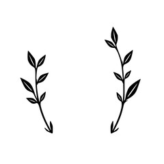 Elegant minimalist design: black leaf sprigs flanking a neutral framed shield emblem against a stark white backdrop.