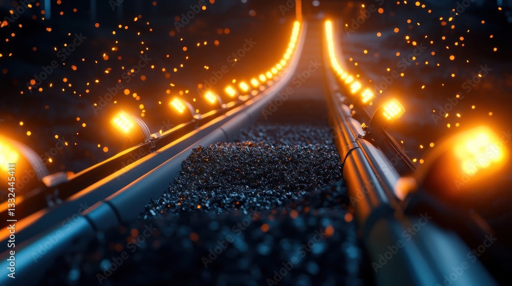 Poster a glowing pathway of lights leads through a dark environment, creating a captivating visual of illum