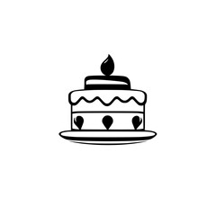 Minimalist Vector Illustration of a Layered Cake with a Candle on a Plate, Celebrating Birthdays & Sweet Moments.