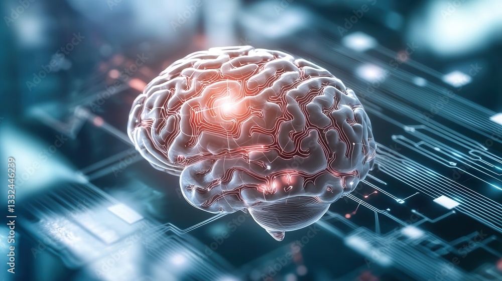 Poster vibrant and ethereal visualization of the intricate neural networks and processing power of a futuri