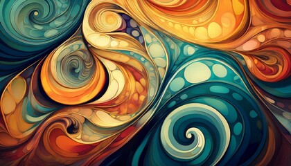 Geometric mosaic merging with fluid swirls, surreal and artistic composition