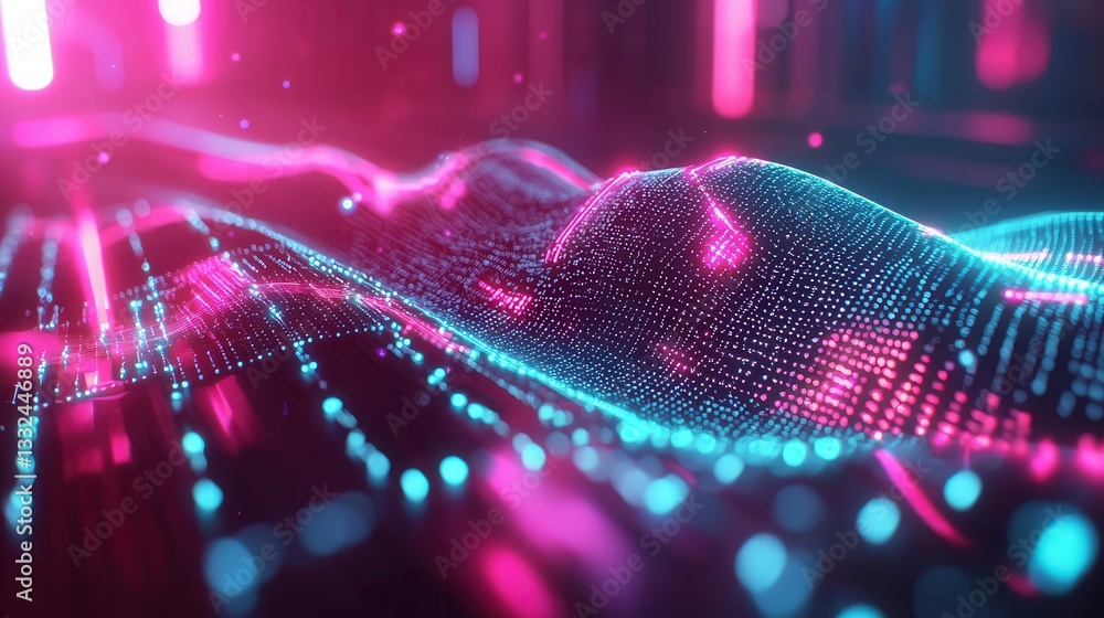 Poster futuristic visualization of a data wave with intricate neural network connections created by generat