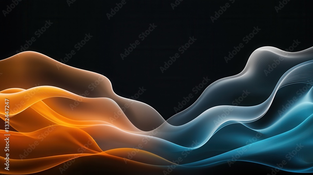 Poster a mesmerizing digital artwork featuring an abstract composition of vibrant neon like wave lines and 