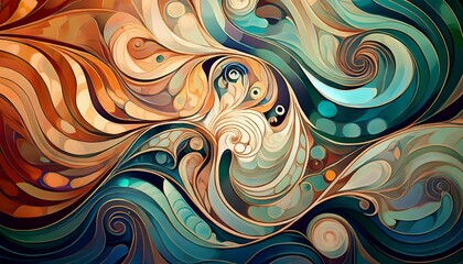 Geometric mosaic merging with fluid swirls, surreal and artistic composition