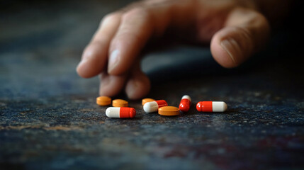 hand trying to reach for the medicine