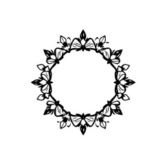 Intricate Black and White Floral Wreath on a White Background, Circular Decorative Frame, Elegant and Minimalist Design.