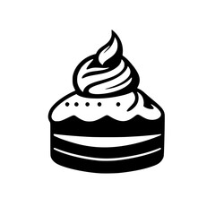 Vector illustration of a minimalist black and white cupcake with whipped cream topping, isolated on a white background, presenting a clean and bold aesthetic.