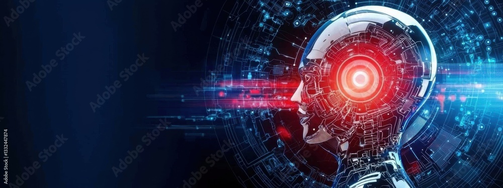 Poster futuristic artificial intelligence concept with digital brain elements