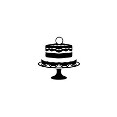 Stylized Two-Tiered Cake with White and Black Layers, Topped with a Sphere on Pedestal, Set Against White Background.