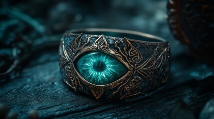 Naklejka premium Mystical, magical ring, in an ancient sacred place. Mysticism, magic, paganism, concept ring of power.