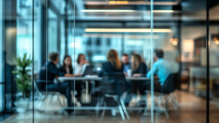 Fototapeta premium A business team working in a modern office meeting room. Blurred people