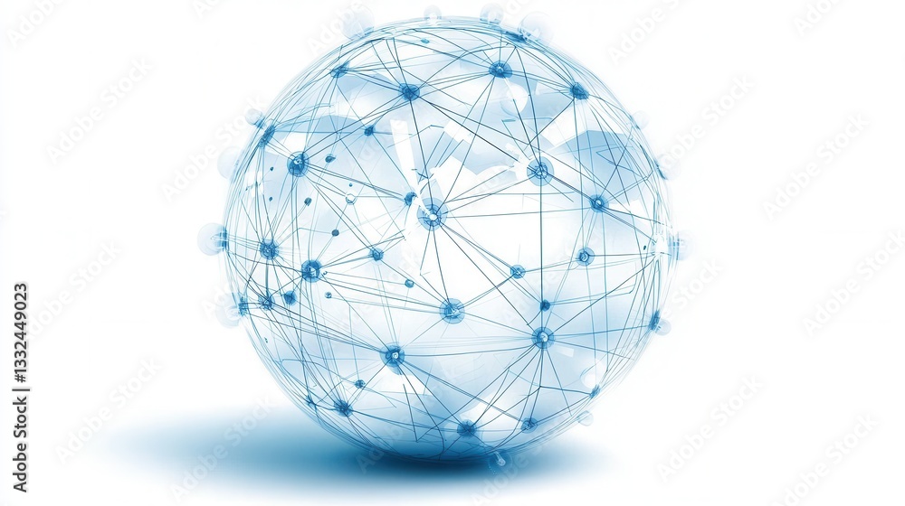 Fototapete a digital 3d rendering of a geometric wireframe sphere with an intricate network of interconnected p