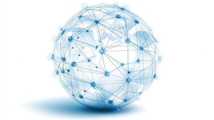 A digital 3D rendering of a geometric wireframe sphere with an intricate network of interconnected points representing the complex structure and interconnectivity of data technology