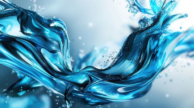 Captivating abstract digital design featuring a dynamic flow of glowing vibrant blue liquid or data creating a mesmerizing and serene visual experience