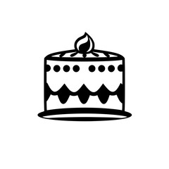 A Stylized, Monochrome Cake Illustration Featuring a Decorative Layered Design, Topped with an Ornamental Flame on a Simple Base.