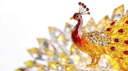 Obraz premium stunning crystal peacock figurine with vibrant colors and intricate details, showcasing elegance and craftsmanship