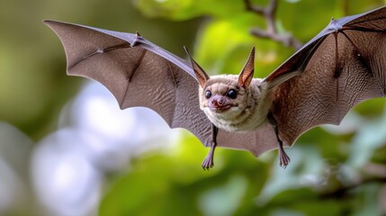Obraz premium A bat in mid-flight against a green backdrop.