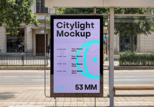 Vertical Bus Stop Citylight Mockup