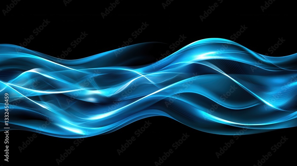 Poster mesmerizing glowing blue digital waves flowing and undulating across a dark background creating a dy