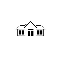Minimalist Black and White Line Art of a Suburban House, Simple Geometric Design, Isolated on White Background.