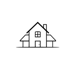 Simple Line Art of a Modern Home Depicting Architectural Plans on White Background.