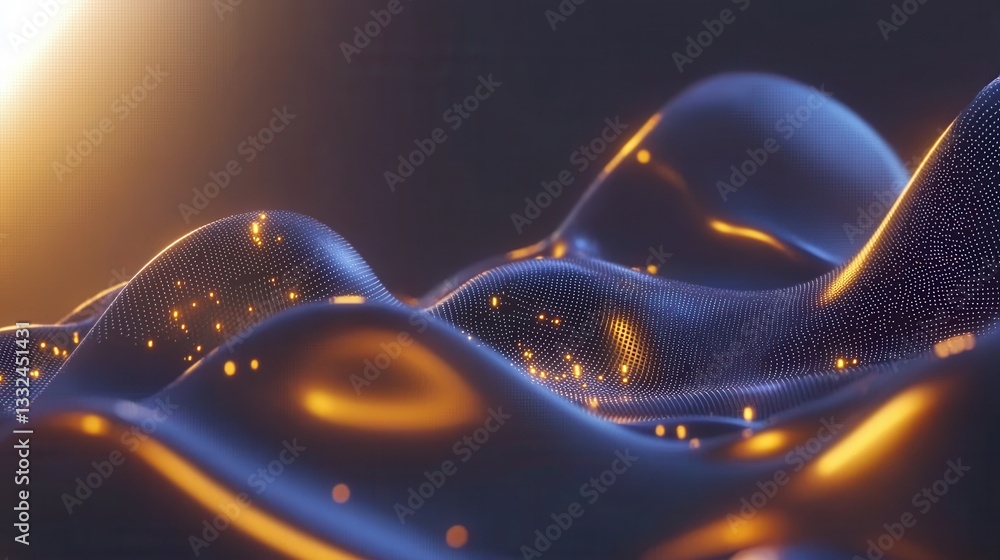 Poster captivating abstract image depicting swirling glowing blue waves of digital data flowing against a d